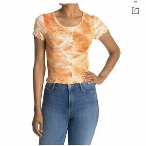 Abound Crop Top Size S Button Front Tie Dye Rust Amber NWT  B7